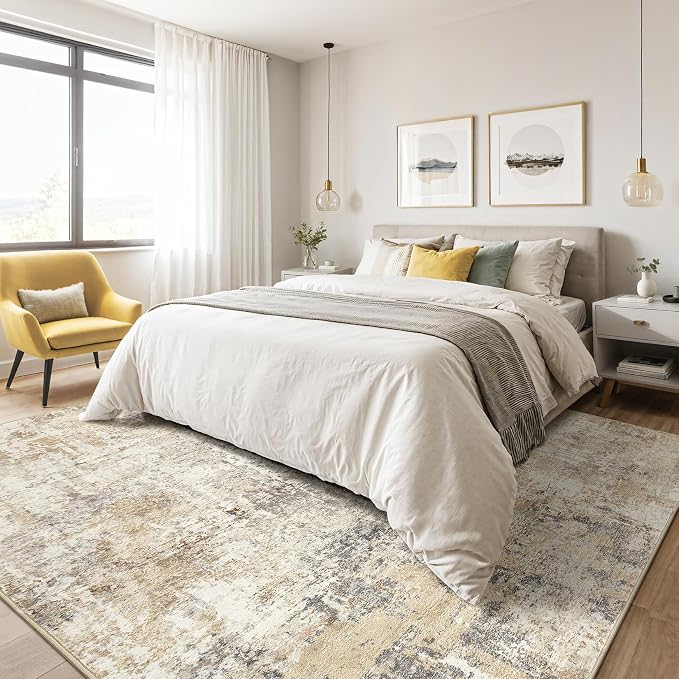LOONGRUG Area Rug 5x7 Washable Neutral Modern Abstract Living Room Rugs | Soft - Image 4