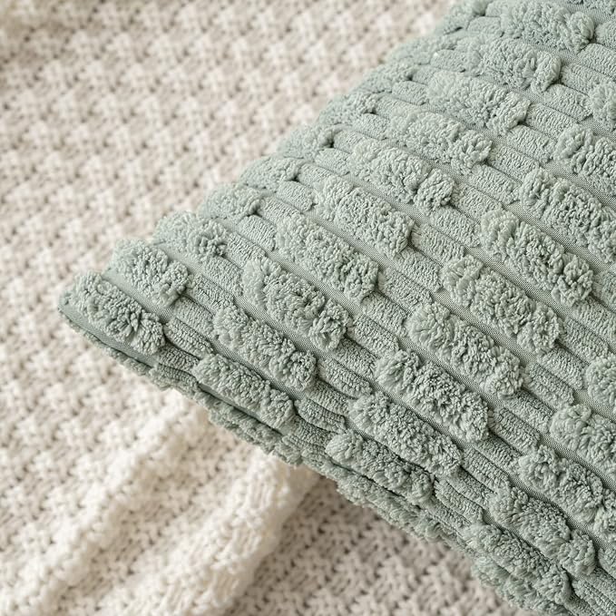 MIULEE Corduroy Decorative Throw Pillow Covers 20x20 Grey Green Pack of 2 | - Image 2