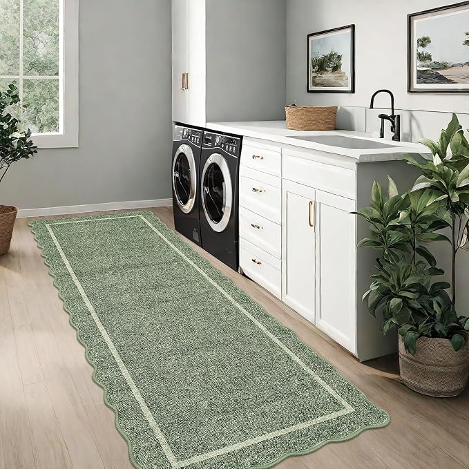GarveeHome Scalloped Washable Runner Rug 2x6 Non Slip Kitchen Rugs Green | - Image 7