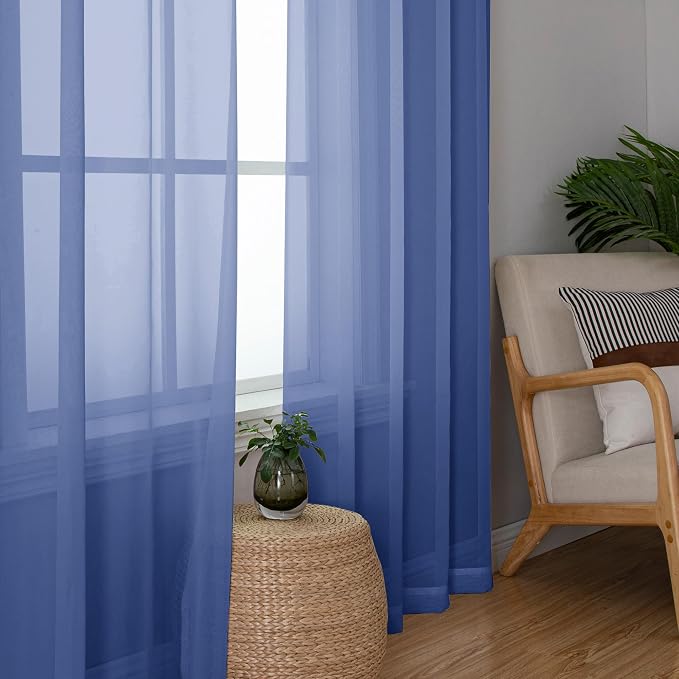 Simplebrand Royal Blue Sheer Curtains 72 Inches Long 2 Panels - Image 5