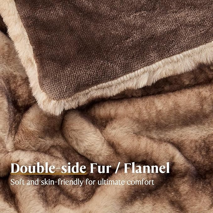 Luxury Faux Fur Blanket - Soft Warm Plush Blankets for Couch Sofa Bed, Fluffy Thick Throws for Bedroom, Office, Living Room, Decorative Reversible, Not Easy to shed - 50"x60", Brown
