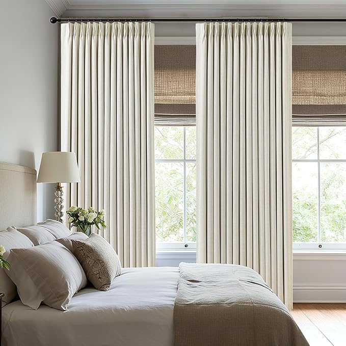 Pinch Pleated Linen Curtains 100% Blackout 95 Inches Long - Image 3