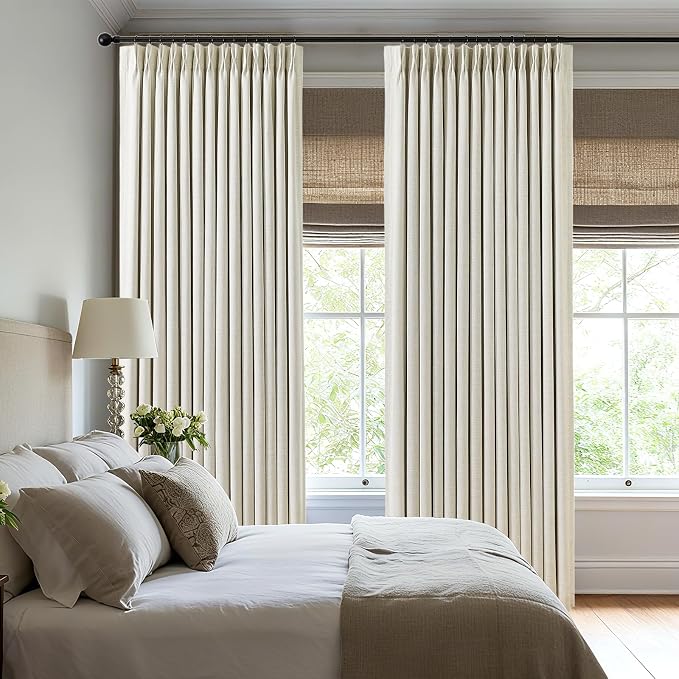 100% Blackout Pinch Pleated Linen Curtains 102 Inches Long - Image 3