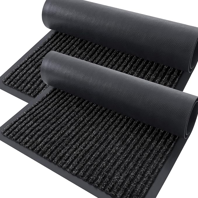 OLANLY 2-Pack Front Door Mats 35x23, Waterproof Heavy-Duty Doormats | Off-Black by OLANLY