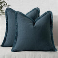 MIULEE Boho Linen Fringe Decorative Throw Pillow Covers Navy Blue 20x20 | Set by MIULEE