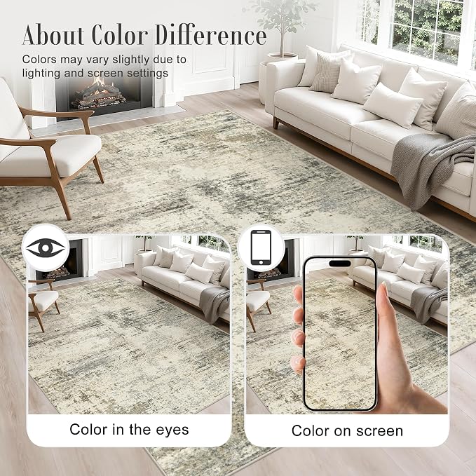 9x12 Area Rug Living Room: Modern Washable Soft Carpet Ash Brown | - Image 9