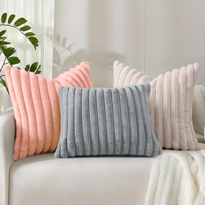 decorUhome Summer Cozy Faux Fur Throw Pillow Covers 20x20 Set of 2 Decorative - Image 9