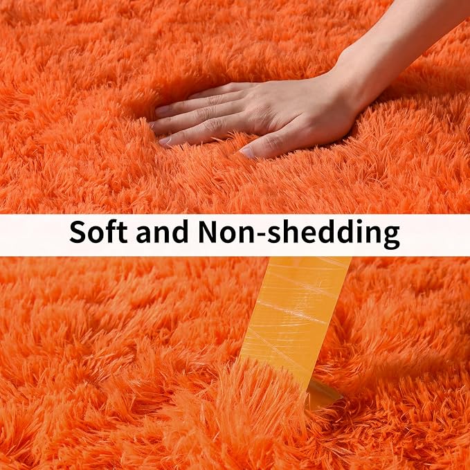 Soft Runner Rugs for Bedroom Hallways, 2x4 Orange Fluffy Shag Throw Area Rug - Image 5