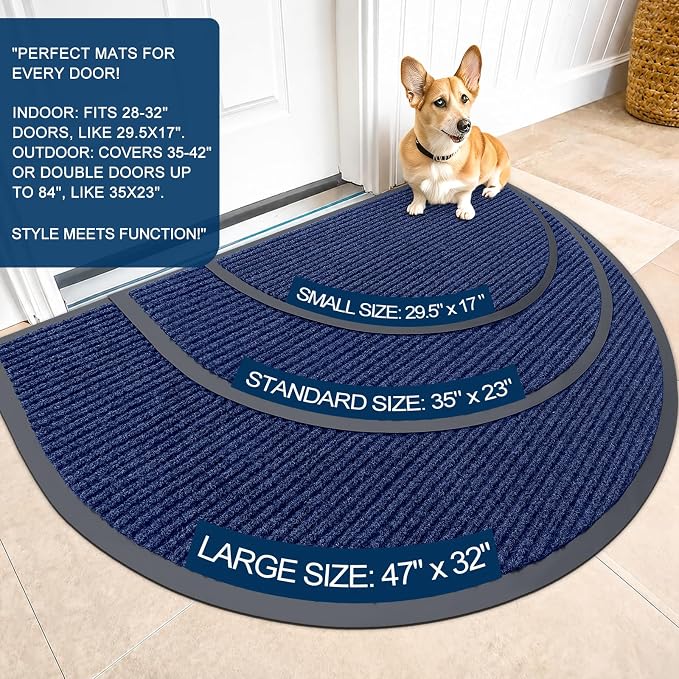 OLANLY Half Circle Front Door Mat 47x30, Waterproof Heavy-Duty Doormat | Blue - Image 2