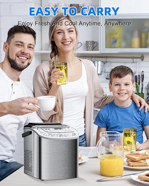 Ice Maker Machine Countertop 26lbs/24H, Portable Quiet Ice Makers Cubes in 9PCS/7Min, Self Cleaning, Ice Maker with Scoop for Kitchen, Home, Party