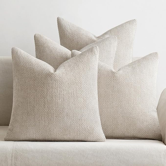 MIULEE Soft Decorative Chenille Pillow Covers Cream 16x16 Pack of 4 | Modern by MIULEE