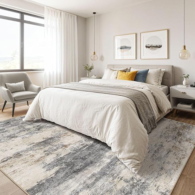 LOONGRUG 4x6 Area Rug Machine Washable Neutral Modern Rugs Grey Brown | - Image 4