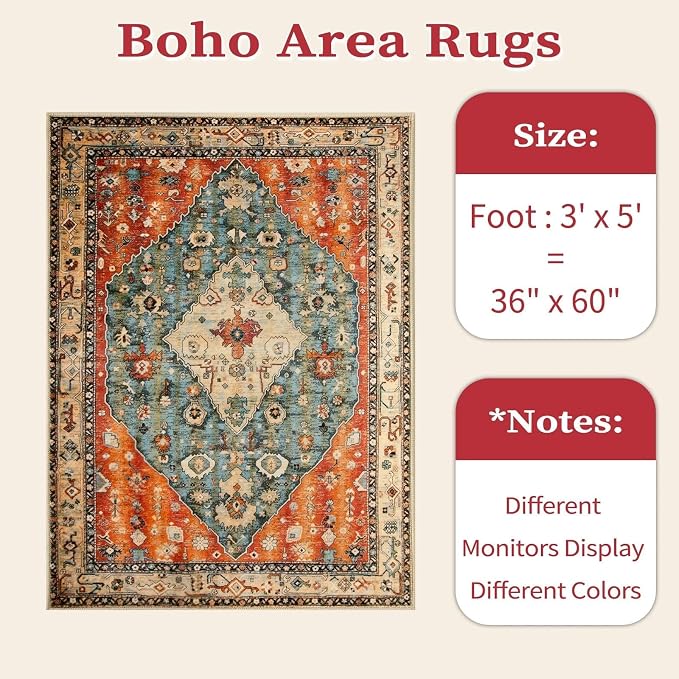 SERISSA 3x5 Washable Non Slip Boho Area Rug - Image 8