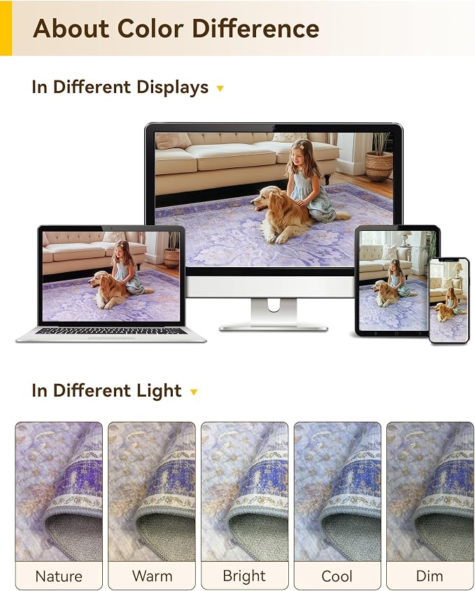 RELEANY Washable Area Rug, Water Repellent, Pet Friendly, Vintage Floral Boho - Image 8
