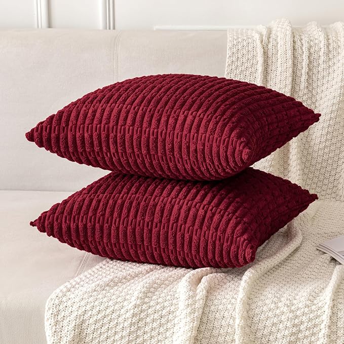 MIULEE Pack of 2 Burgundy Corduroy Decorative Pillow Covers 20x20 Inch Soft - Image 3