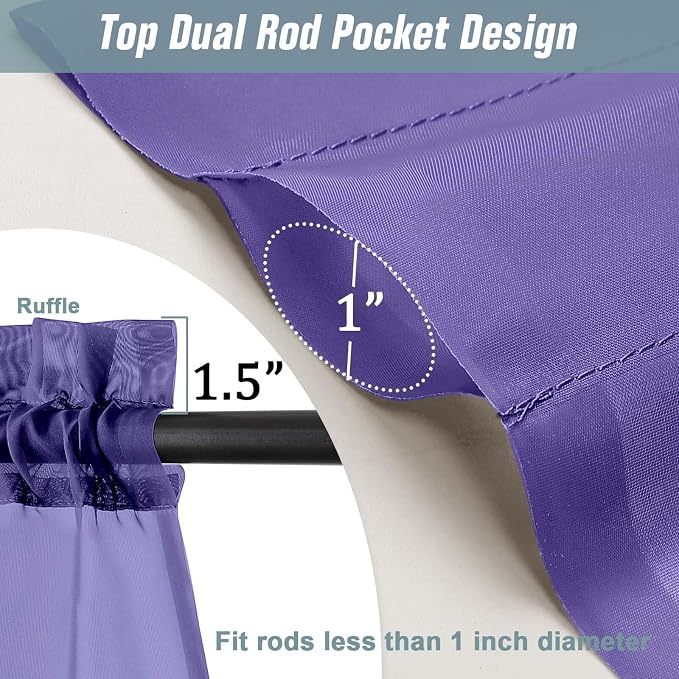Purple Window Sheer Curtains 45 Inches Length, Voile Short Curtains - Image 3