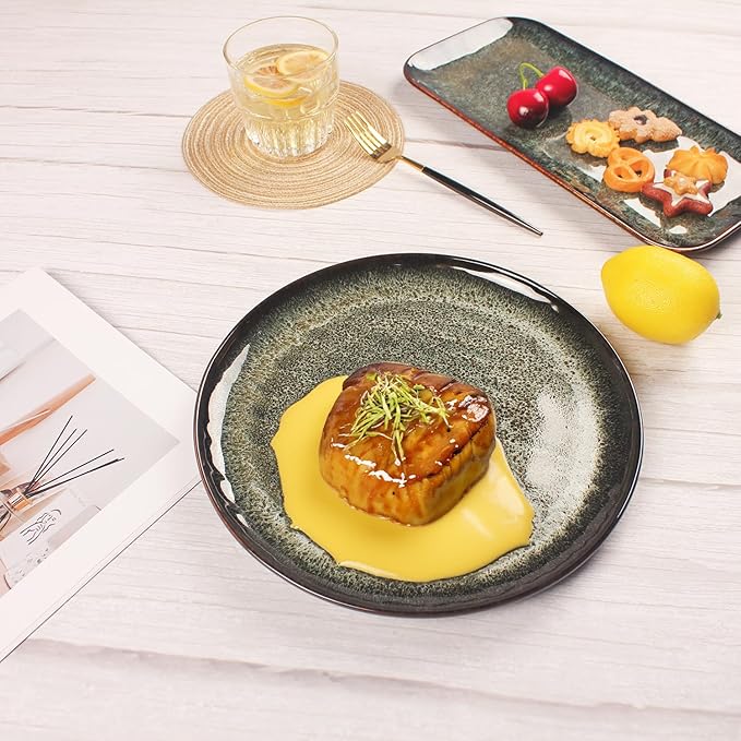 Ceramic Dinner Plates Dish Set,Set of 4,for Lunch snacks -Microwave Oven & Dishwasher Safe,Scratch Resistant,Dinnerware Kitchen Porcelain Serving Dishes 10 Inch Round