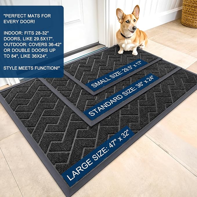 OLANLY Front Door Mat Outside 71x23, All-Season Absorbent Rubber Doormat | Black - Image 2