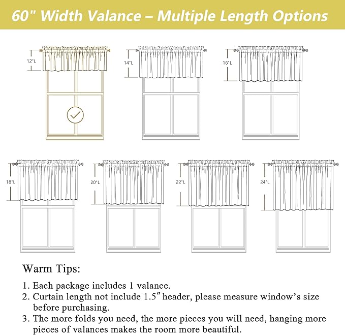 Natural Valances for Windows, Light Filtering Faux Linen Textured Small Short - Image 3
