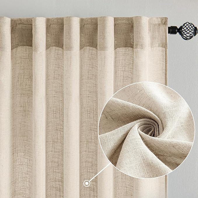 MIULEE Light Taupe Linen Curtains 96 Inches Long 2 Panels - Image 2