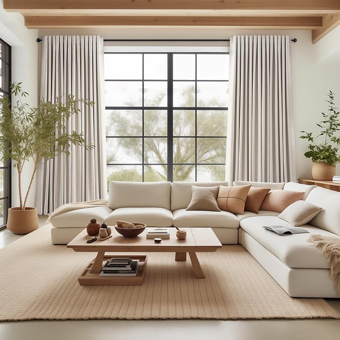 Topfinel 95 Inches Long Blackout Natural Linen Curtains - Image 6