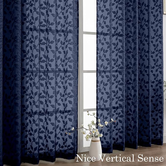 Chyhomenyc Navy Blue Sheer Curtains 96 Inch Length 2 Panels Set, Light - Image 9