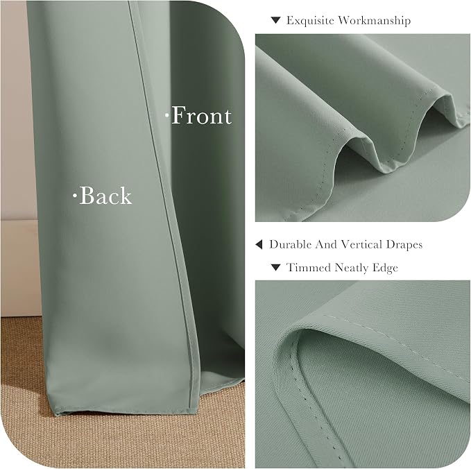 PONY DANCE Sage Green Blackout Curtains, Solid Back Tab Thermal Insulated Light - Image 6