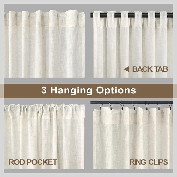 Pitalk Cream Linen Curtains 94 Inches Long 2 Panels - Image 5