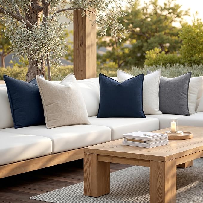 MIULEE Decorative Linen Pillow Covers 20x20 Inch Navy Blue | Boho Farmhouse​ - Image 5