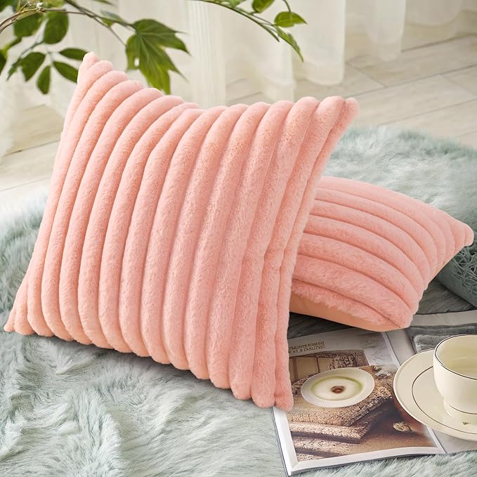 decorUhome Summer Cozy Faux Fur Throw Pillow Covers 22x22 Set of 2 Decorative - Image 2
