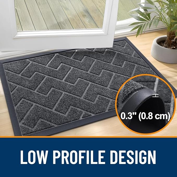OLANLY Front Door Mat Outside 59x34, All-Season Absorbent Rubber Doormat | Grey - Image 4