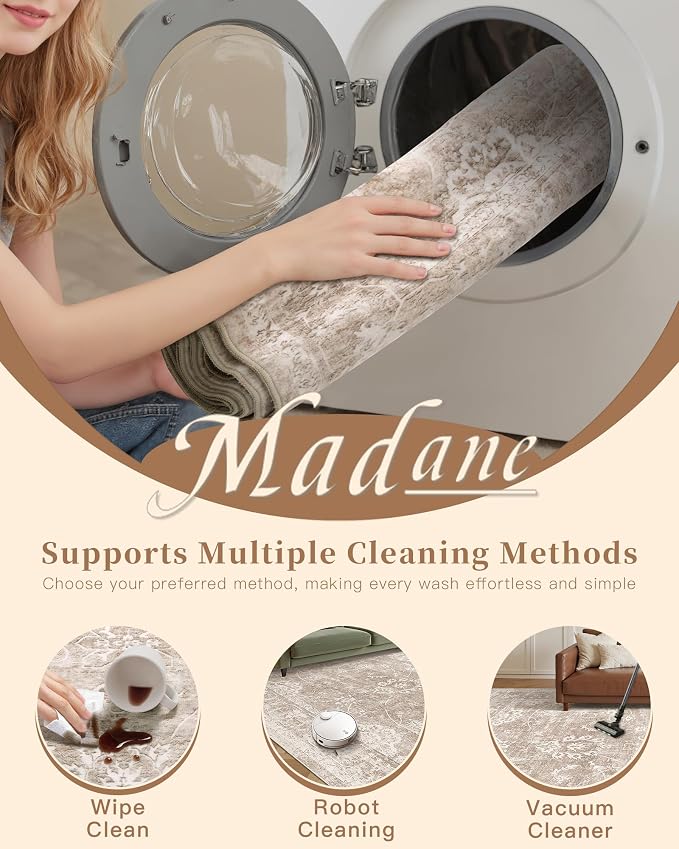 Madane Washable 6x9 Area Rugs for Living Room, Vintage Natural Rug - Image 7