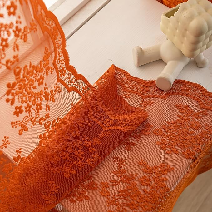 YJ YANJUN Vintage Lace Curtains 84 Inches Long-Rustic Floral Bohemian Burnt - Image 6