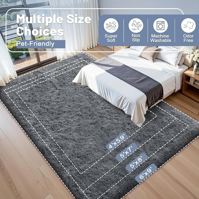 OLANLY 4x5 Machine Washable Accent Rug, Soft Fluffy Shaggy Area Rug - Image 8