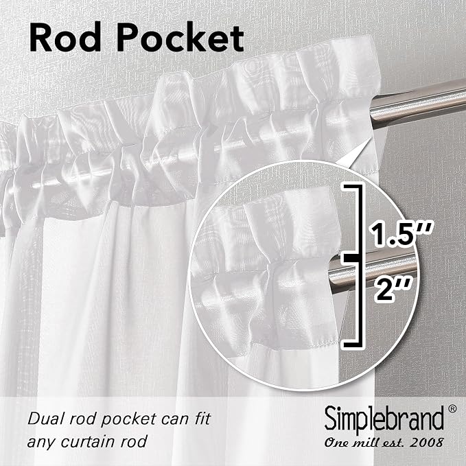 Simplebrand White Sheer Curtains 90 Inches Long, Light Filtering Rod Pocket - Image 5