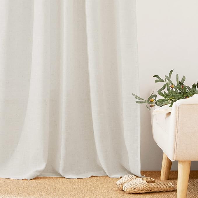 RYB HOME Flax Linen Curtains 24 inch Length, Semi Sheer Window Topper Tiers - Image 6
