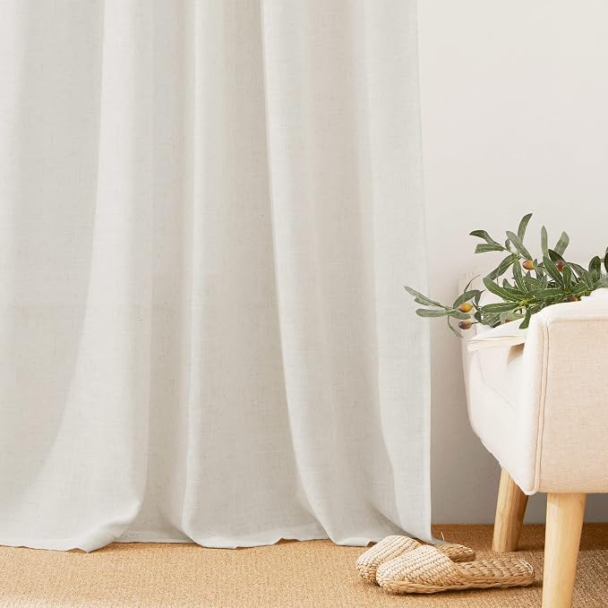 RYB HOME Semi Sheer Curtains for Small Window, Flax Linen Window Topper - Image 5