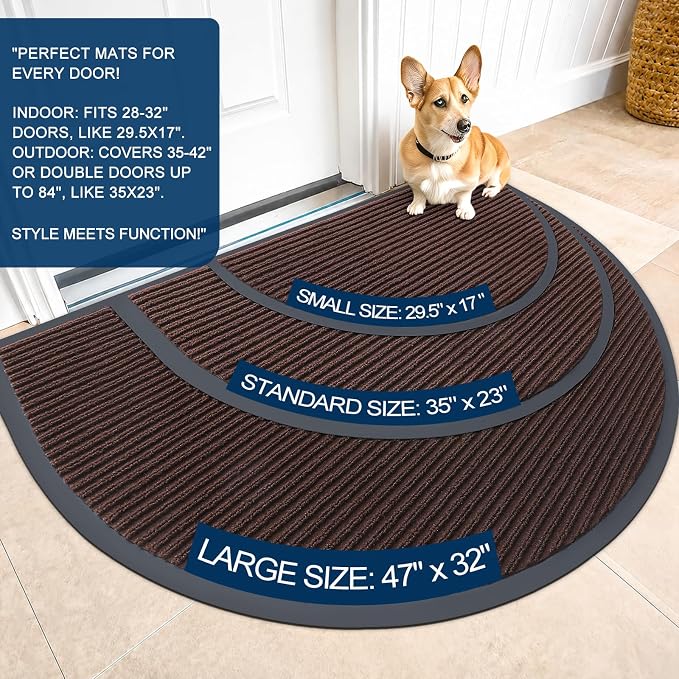 OLANLY Half Circle Front Door Mat 47x30, Waterproof Heavy-Duty Doormat | Brown - Image 2