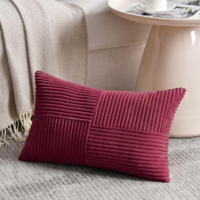 Fancy Homi 2 Packs Burgundy Long Lumbar Decorative Throw Pillow Covers 16x24 - Image 2