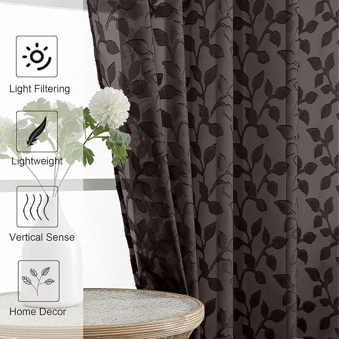 Chyhomenyc Extra Long Chocolate Sheer Curtains 120 Inch Length 2 Panels Set - Image 6