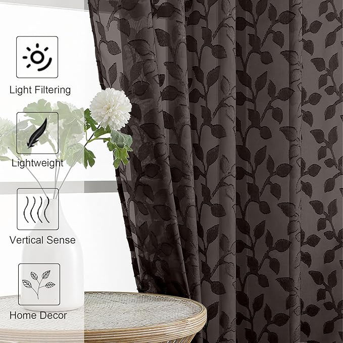 Chyhomenyc Chocolate Sheer Curtains 63 Inch Length 2 Panels Set, Light - Image 3