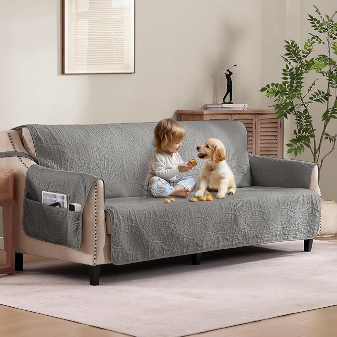 Soft Quilted Couch Cover with Pockets by Pamhaven