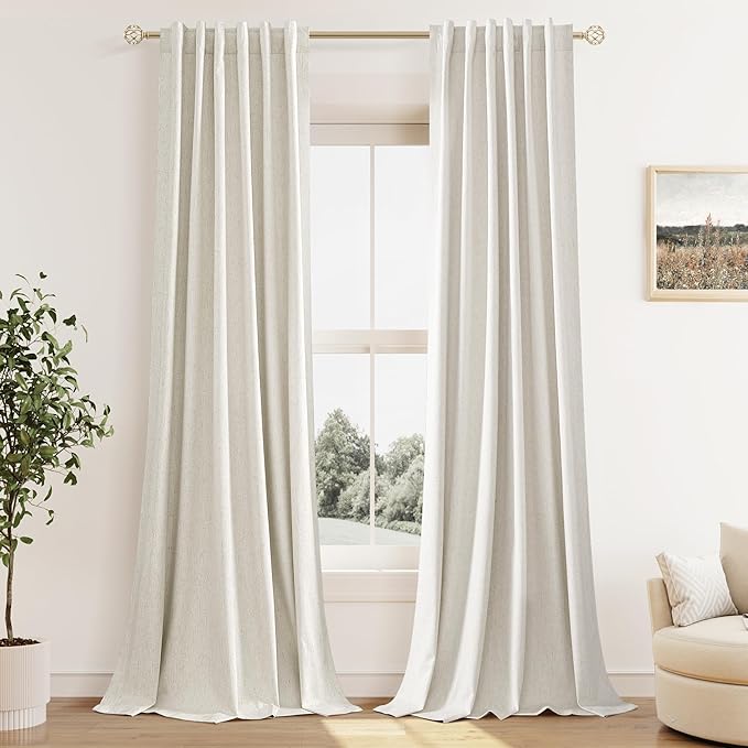 Guken Cream 100% Blackout Linen Curtains 42 Inch Wide by 108 Inch by Guken