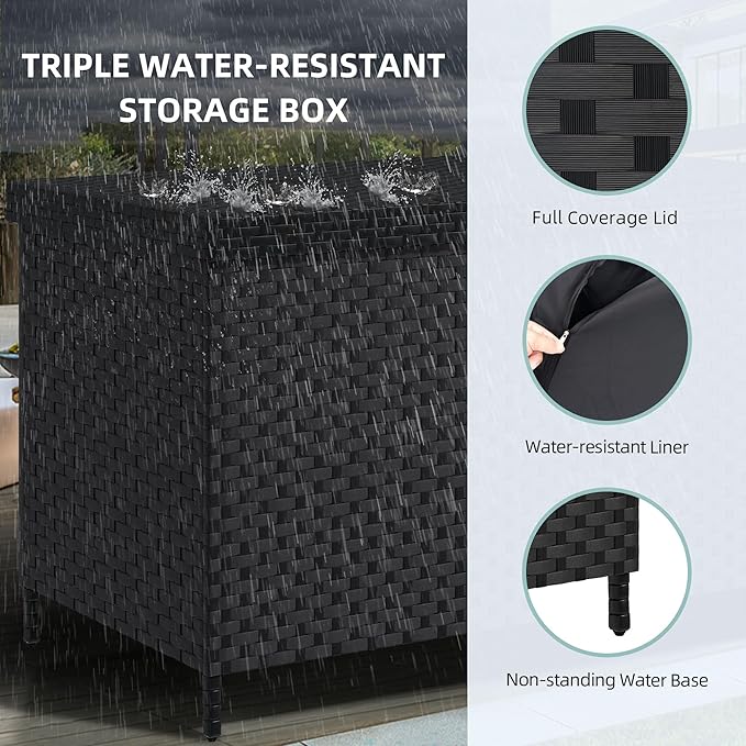 YITAHOME 230 Gal Outdoor Storage Box, XXL All-Weather Wicker Deck Box for Patio Furniture, Cushions, Pool Accessories and Garden Tools - Black