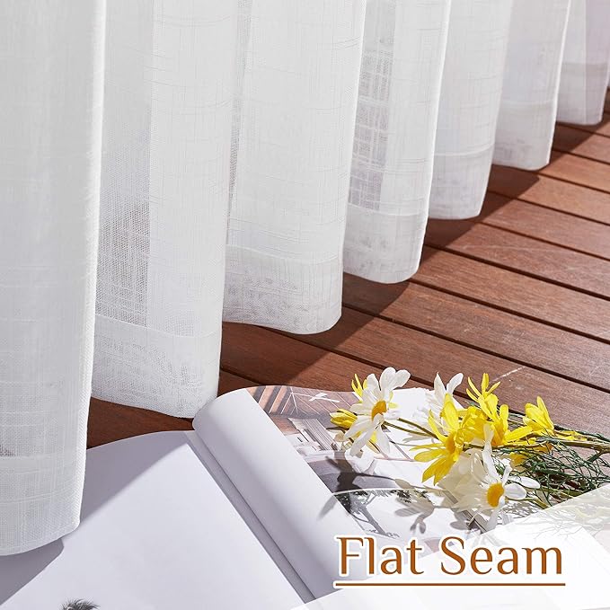 NICETOWN White Linen Sheer Curtains 90" Length, Rod Pocket & Back Tab Window - Image 7