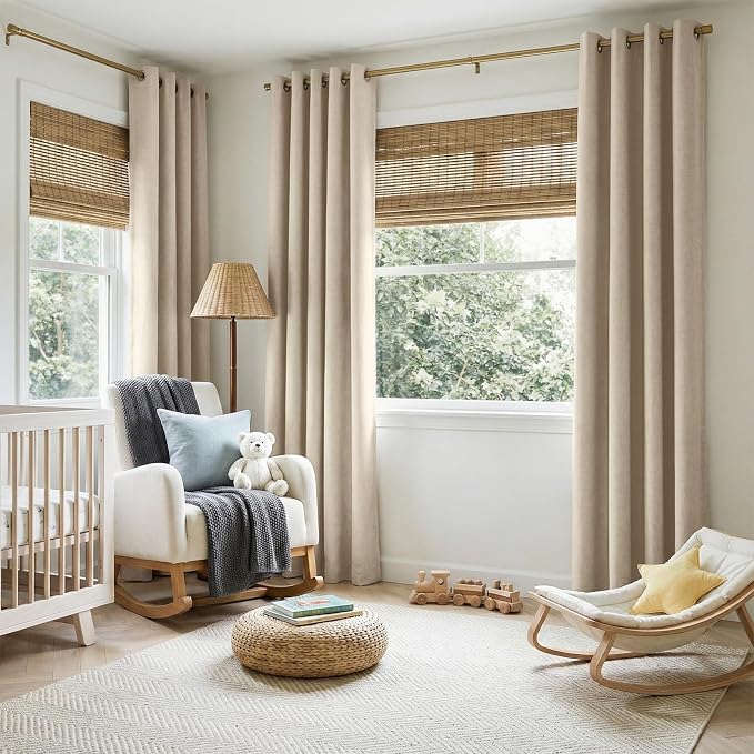 100% Blackout Linen Textured Curtains 108 Inch Long, Natural Flax | 100% - Image 5
