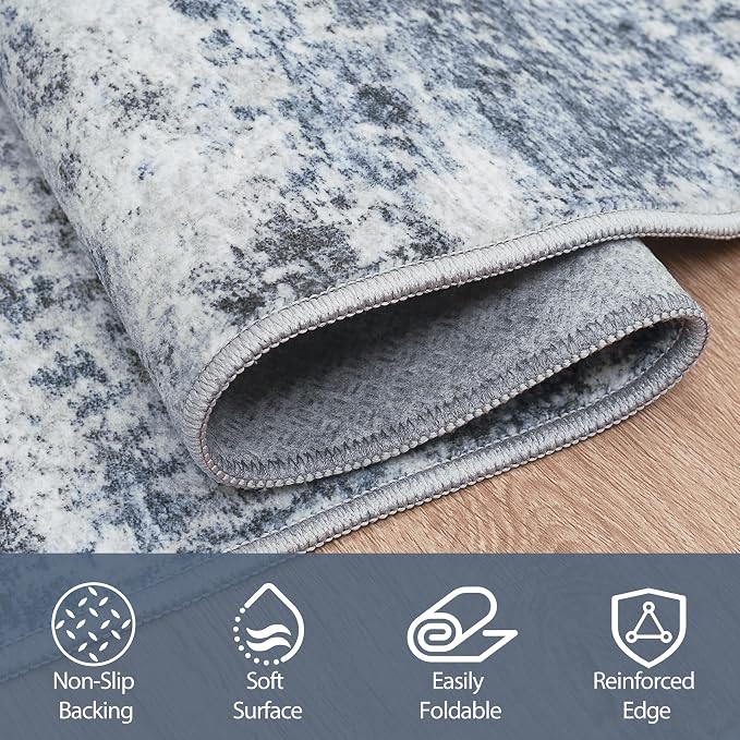6x9 Area Rugs for Living Room Washable Bedroom Dining Room Blue Grey | Modern - Image 4