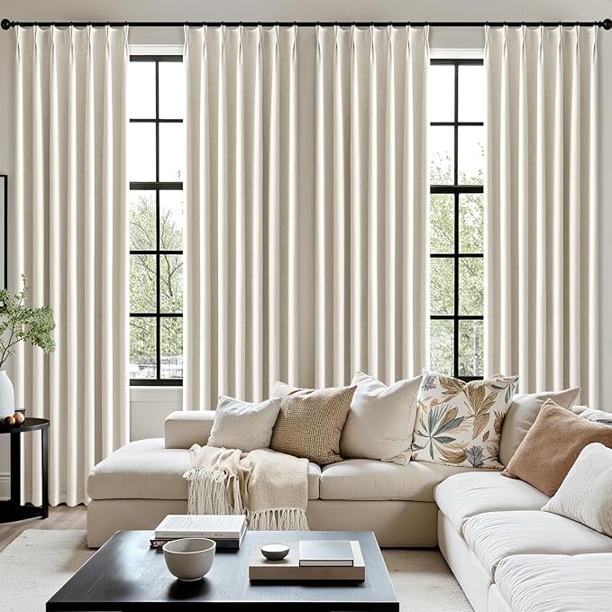 MIULEE Natural Pinch Pleated 100% Blackout Curtains 40x102 Inches | Room - Image 7
