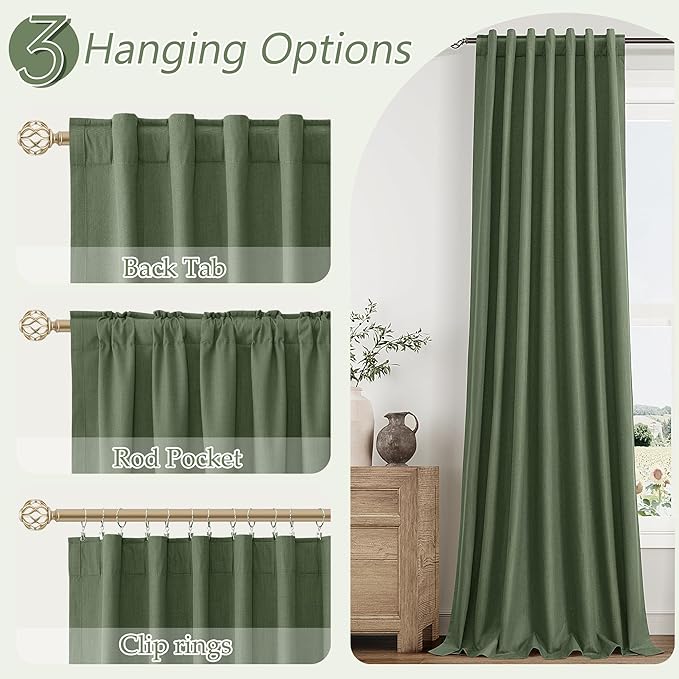 Guken Olive Green 100% Blackout Curtains 72 Inch Length 2 Panels Set - Image 6