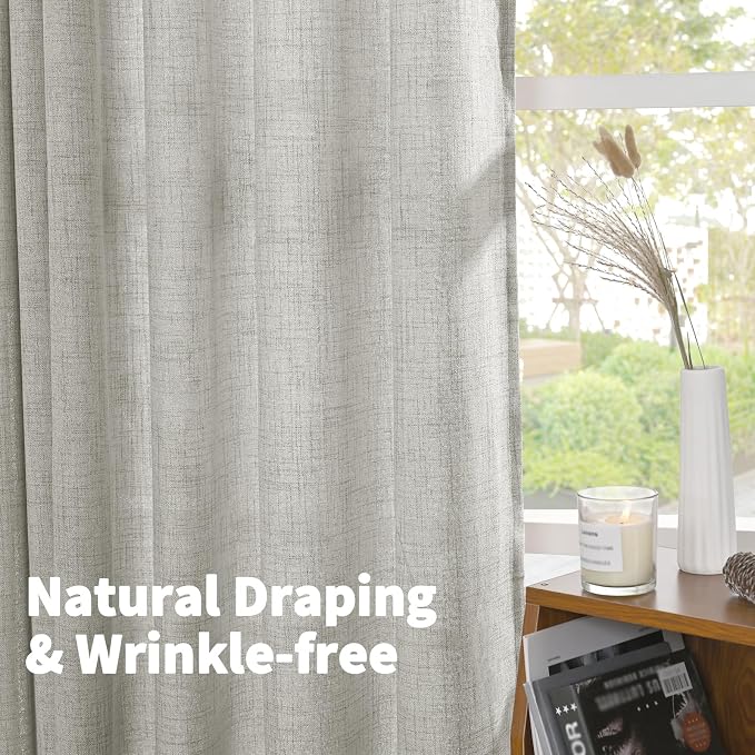 YoungsTex Light Grey Linen Semi Sheer Curtains 42X63 Inch Length 2 Panels | - Image 4